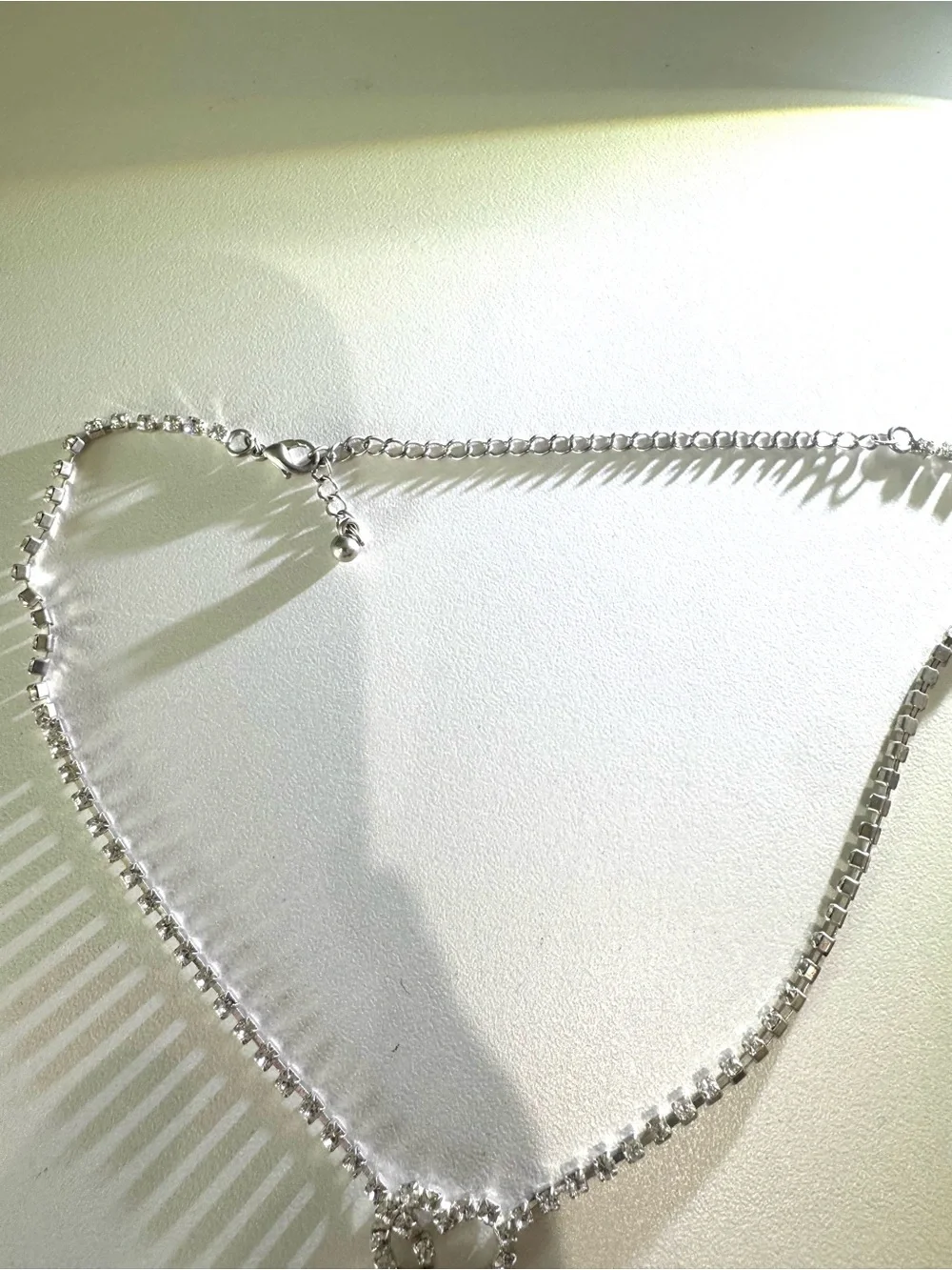 Silver Crystal Heart Drop Necklace - Sparkling Silver Tone